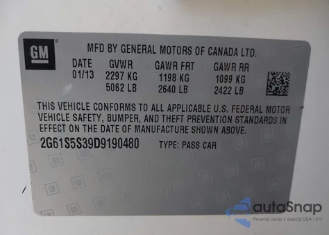 2013 Cadillac Xts Premium from USA, damaged, VIN 2G61S5S39D9190480